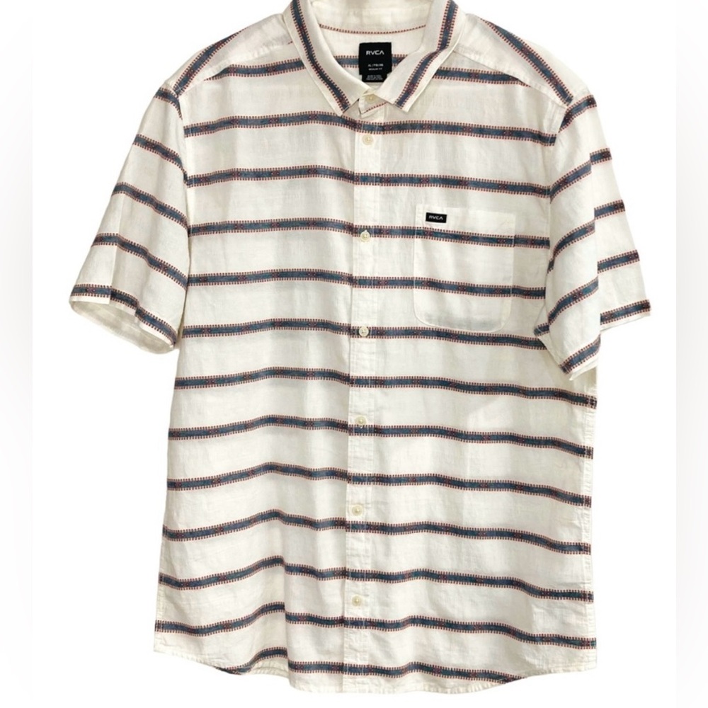 RVCA Mens Size XL White Stripe Button Front Short Sleeve Shirt Western Floral